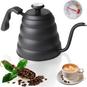 OWTWO Stainless Steel Coffee Kettle with Thermometer 1L  Capacity Drip Kettle  Gooseneck Pot Coffee Brewing