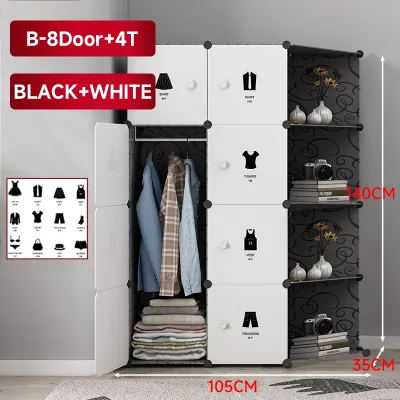 Keycool DIY Wardrobe Cabinet Clothes Storage With Hanger Shoe Rack Screwless Stackable
