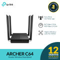 TP-Link Archer C64 AC1200 Dual-Band 5GHz 867 Mbps 2.4GHz 400 Mbps Beamforming Wireless MU-MIMO Wi-Fi Router | Wifi Router | Dual Band Wifi Router | Access Point | TPLink | TP Link. 