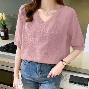 QXshop ขายดี💸 เสื้อผ้าผู้หญิง เสื้อผ้าผญ เสื้อผ้าสีพื้น แฟชั่น คอวี แต่งด้วยกระดุม ปักลายลูกไม้ 🛒 สวยแบบตะโกนนนน