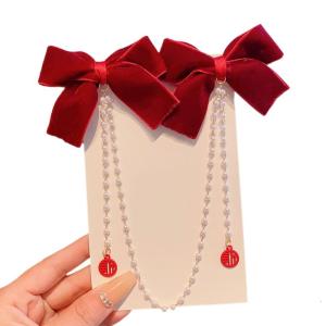 Lovely Double Bows Hair Clip Hair Styling Barrettes Hair Accessories for Toddler with Pearls Tassels for Music Festival