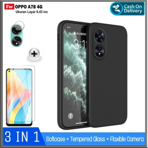 Promo Bisa ( COD ) 3in 1 Case Oppo A78 4G A15s 2021 Casing Premium Free Tempered Glass + Camera