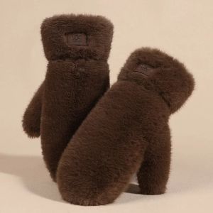Winter Thickened Warm Imitation Rabbit Fur Gloves Warm Simple Windproof Soft Full-finger Gloves Riding Skiing Outdoor Gloves H260729