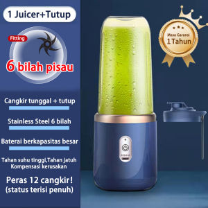 Blender Portable Mini Juice Blender 6 Pisau 400ML Portable Juicer Cup Pembuat Jus Elektrik 2400mah Rechargeable Mini Mixer Ice Crusher
