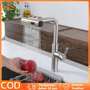 SUS 304 Keran Air Terjun 4 Mode Keran Wastafel Dapur Multifungsi Kran Sink Dapur 360 ° Rotasi Wastafel / Tembok Kran Angsa Fleksibel Stainless