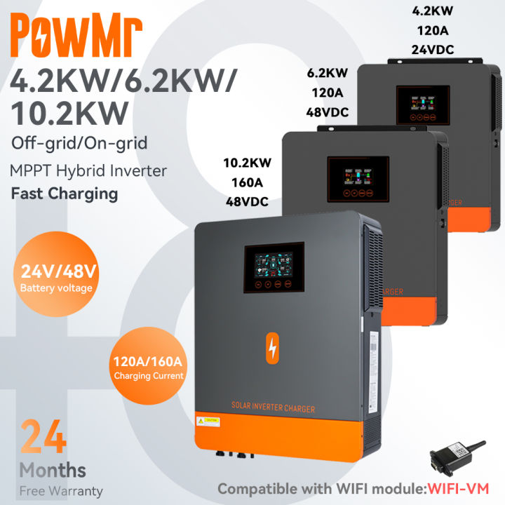 Powmr Mppt 42kw62kw102kw On Gridoff Grid Hybrid Inverter 24vdc48vdc 230vac Pv Panel Input 2763