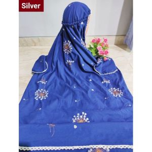 Mukena Terusan Dewasa Bahan Katu Mikro Warna Navy Motif Bordir Tabur Seribu Bunga Merak