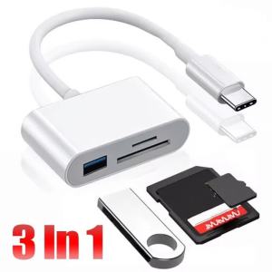 USB Hubs มัลติฟังก์ชั่น อะแดปเตอร์ OTG สามในหนึ่งเดียว สำหรับ iP Camera ศัพท์มือถือ การ์ดหน่วยความจ3.0 USB+SD+TF