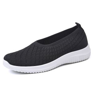 New Korean Plain Upper Mesh Women Shoes Non Slip Rounded Toe  Slip On Plus Mother Sneakers Lightweight Breathable Sport Running Flat Shoe 36-41