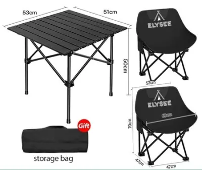 【Black 3-piece set】【Wavepluse】 (2 CHAIRS 1 TABLE )camping Portable Outdoor foldable chair light Beach chair fishing chairLeisure folding recliner table and chair set camping