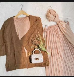 Paket Fashion OOTD Wanita 4in1: Cardigan & Manset & Rok Premium & Pasmina