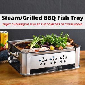Portable BBQ Tray Indoor BBQ Grill Fish Grill Steam Charcoal BBQ Fish Tray