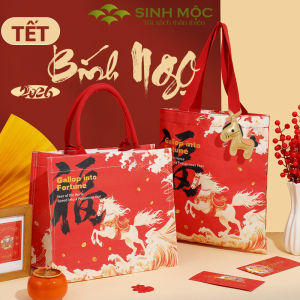 Túi xách tết Bính Ngọ 2026 túi canvas hình Ngựa túi tote năm Ngọ - M3008