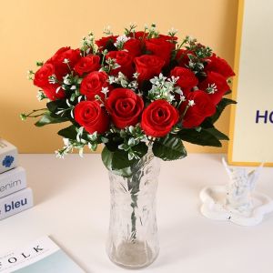 CANICECA Mini Real Happy Flower 24 Heads Photography Photo Gift Natural Simulated Rose  7 Colors Crystal Grass Bouquet Home Decorative