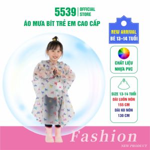 Áo mưa cho bé áo mưa bít trẻ em cao cấp chất liệu nhựa PVC chống thấm dùng cho bé từ 3 đến 14 tuổi - Shop 5539