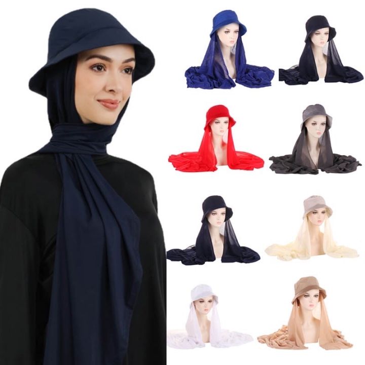 Hijab Solid Chiffon Tudung Shawl Fisherman Hat Hijab Muslim