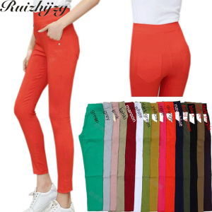 Ruizhijzg 15 colors Ladies Plus Size Trousers Women leggings summer stretch tight pencil long pants girl elastic straight cut high waist Long pants tights black khaki white