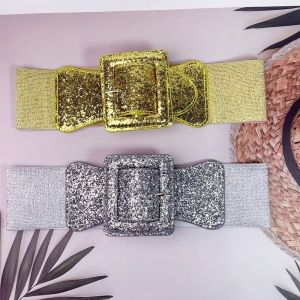 EODKUS Vintage Wide Waist Belt Sparkling Fashion Sequin Elastic Belt Cummerbunds Blingbling Glitter Waist Belt Party Club