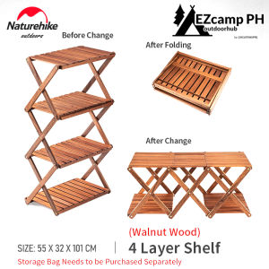 Naturehike Folding Storage Rack Outdoor Portable 3 to 4 Layer Shelf Wood Folding Table Camping Picnic BBQ Hiking Tableware Storage Nature Hike