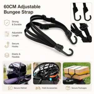 Motorcycle Helmet Rope Elastic Strap 60cm Luggage Cargo Net With Two Hooks Fixed Tension Durable
