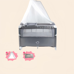 Multifunctional  Baby Crib With Free Mosquito Net Foldable Crib Mobile Liftable 2 Layer Stitching Big Bed With Shaker