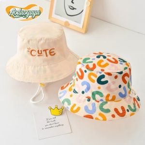 AODUOYAYA Children Outdoor Fisherman Cap Portable Double Sided Anti-UV Cute Letter Embroidered Spring Summer