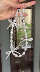 [Original] CASETIFY New Snowflake Cherry Bowknot Original Silver White Pearl Beaded Phone Chain Pendant Strap for Women