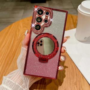 Glitter Mirror for  Bracket Case for Samsung S24 S25 Ultra Galaxy S23 S22 Plus S24 FE  A16 A55 Diamond Plating Cover