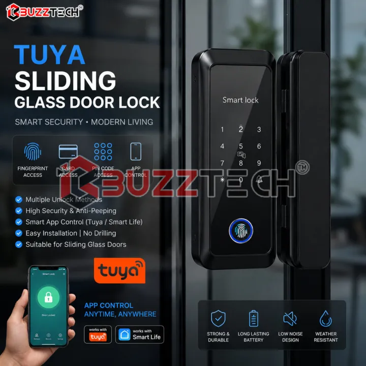 BuzzTech TUYA Sliding Glass Door Lock Bluetooth Lock Passage Wifi Gateway Remote Unlock Smart Lock Pintu Lock Digital