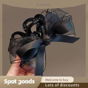 Heabety Fashion Black Mesh Bow Hair Claws Clip Large Shark Claw Hair Clips Bowknot Hairpin Barrettes For Ponytail Women Hair Accessories