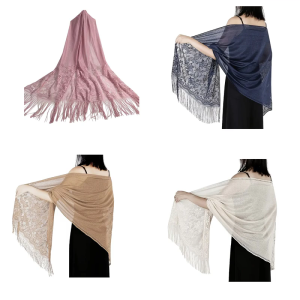 Formal Event Flower Lace Shawl For Women With Tassels Shoulder Wrap For Weddings And Evening Party All Matching