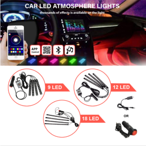 APP Control Bluetooth RGB LED Strip 9/12/18LED Car Interior Floor Atmosphere Light Strip IOS Android