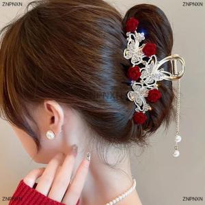 [COD] ZNPNXN Light Luxury Rhinestone Bell Orchid Tassel Hair Clip Flowers Rose Butterfly Claw Clip Shark Hair Claw Barrette Hair Accessories