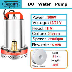 REAIM 12V DC Water Pump Submersible Stainless Steel Pump Electric Vehicle Household Small Water Pump submersible pump Deep Well Water Pump 1inch Outlet for Agricultural Irrigation Swimming Pool Pond Flood Drain