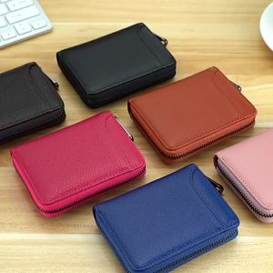 NEW Fashion Wallet Genuine Leather Bank Credit Card Rfid Blocking Holder Men and Women Slim Small Change Coin Keys Cards Pouch Purse Zipper Bag