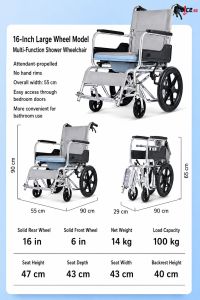 Portable Commode Wheelchair Foldable Chair With Detachable Bucket For Home Travel