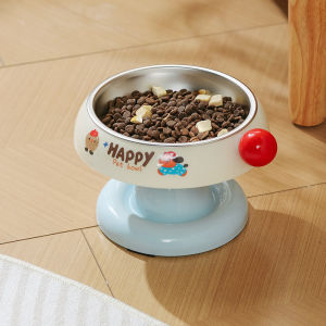 Stainless Steel Pet Bowl Cat Bowl Anti-Slip Cat Food Bowl High-Foot Neck Protection Ice Cream