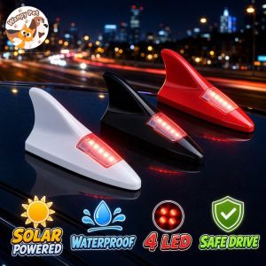 Car Shark Fin Antenna Solar LED Waterproof Strobe Flash Safety Lamp With Light Vibration Sensor