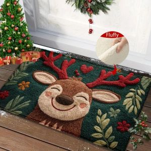 AllGIFT Santa Claus Design Christmas Door Mat Christmas Decor Water-absorbing Anti-slip Pad Multi-functional Gingerbread Man Pattern Door Carpet Bathroom Use