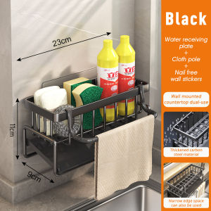 Sponge Holder Kitchen Sink Organizer Bathroom Storage Rack Soap Towel Holder Organizer Shelf with Dishcloth Holder