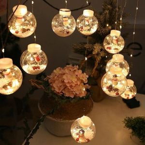 ANGY  10pcs Ông già Noel Đèn Led Dây rèm Lãng mạn Người tuyết Trang trí Giáng sinh Năm mới Cây giáng sinh Bóng ước nguyện Nhà