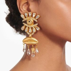 EIJINGY วินเทจ ต่างหูตาปีศาจ หยดน้ำ หางยาว ต่างหูที่เกินจริง สร้างสรรค์ ของตกแต่ง ต่างหูไข่มุกแบบห้อย ผู้หญิง