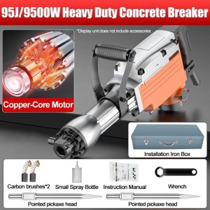 CHUANGCHAO 9500W Heavy Duty Blasting hammer ConcreteCrusher with Rock Drill & Chipping Gun Functions