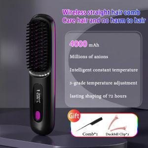 2 in1 Portable Straight hair comb Wireless Hair Straightener Comb Negative Ion Hair Fast Heating Wireless Hot Curler USB Hair Iron Anti Scald Ionic Hair Brush Hair Comb