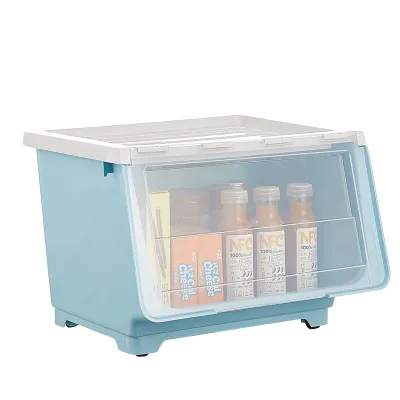 Stackable Plastic Storage Box with wheels transparent flip top home organizer for toys ottoman snack drawer storage cabinet megabox