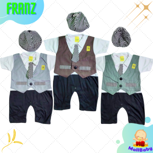 Akachan Baju Bayi Laki Romper Jumper Tuxedo Dasi Anak Cowok Newborn Katun Franz