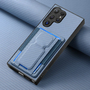 Foldable Kickstand Cards Solt Wallet Carbon Fibre Case For Samsung Galaxy S24 Ultra S23 S22 Plus S21 FE A15 A55 A35 Vertical Bag