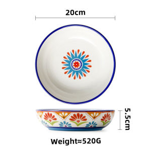 OMK American Style Underglaze Ceramic Tableware Set Dinner Plate Deep Dish Bowl Large Capacity Salad Bowl