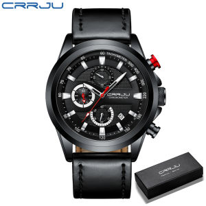 CRRJU Jam Tangan Pria Multifungsi Chrono Anti Air Kulit dengan Kalender Bercahaya 2282