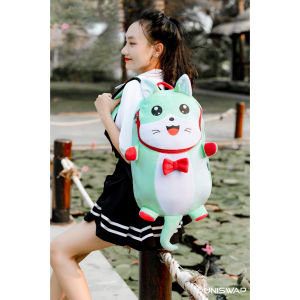 Balo mèo con xanh ngọc vải nhung mềm mịn chống nước